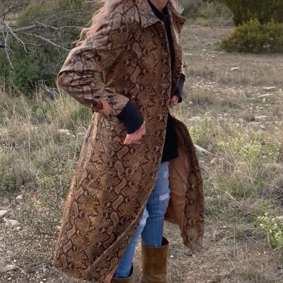 Vegan Leather Snakeskin Full Length Trench Coat - Picture 15 of 16